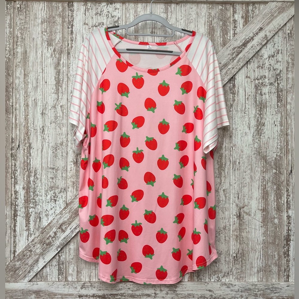 Pink Strawberry and Stripes Raglan T-Shirt